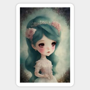 Watercolor Style Cute Chibi Kawaii Girl Art Sticker